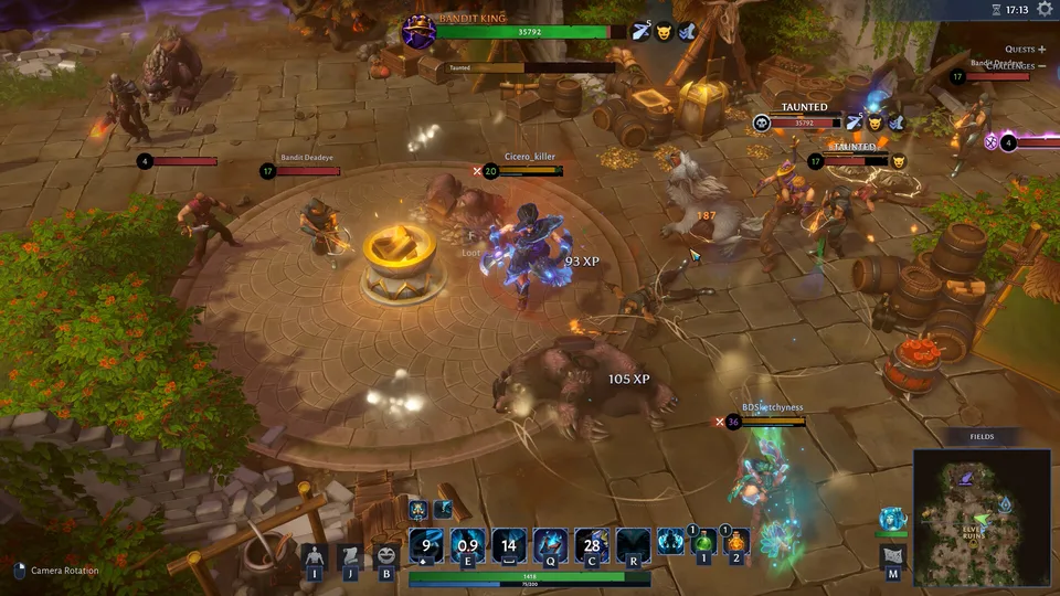 Vaultbreakers hub area with quest markers and characters